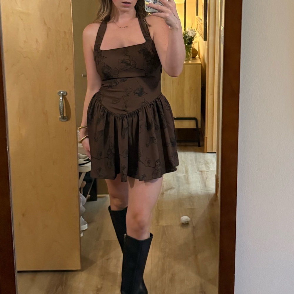 Chocolate Rouge Drop Waist Halter Mini Dress